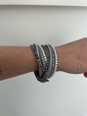 Swarovski Wrap Bracelet in Silver and Gunmetal Crystals
